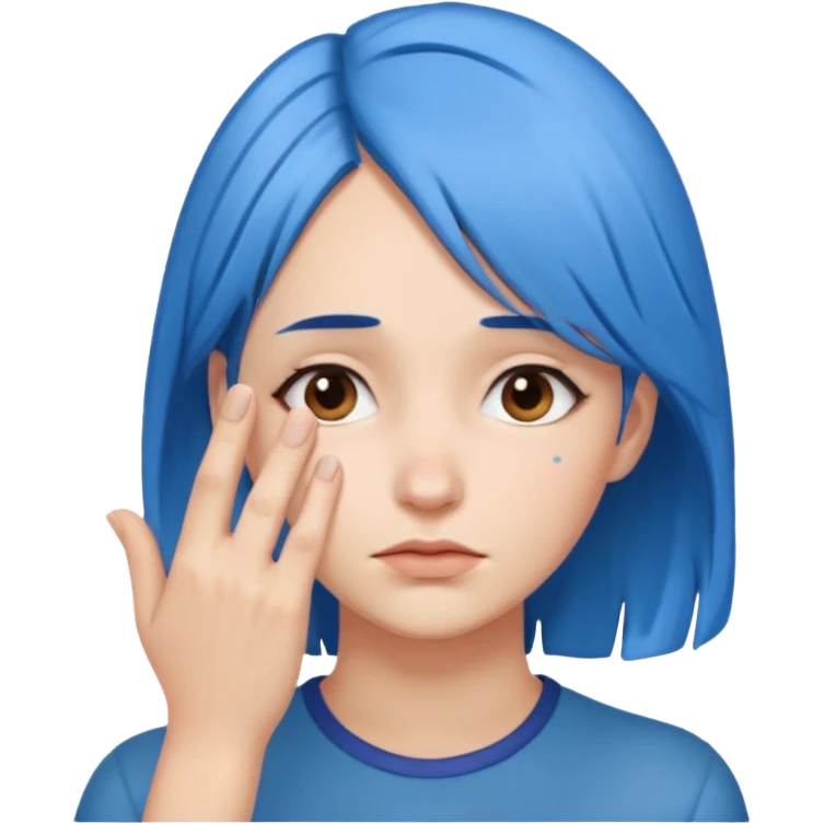 Woman with hand over face with blue hair emoji