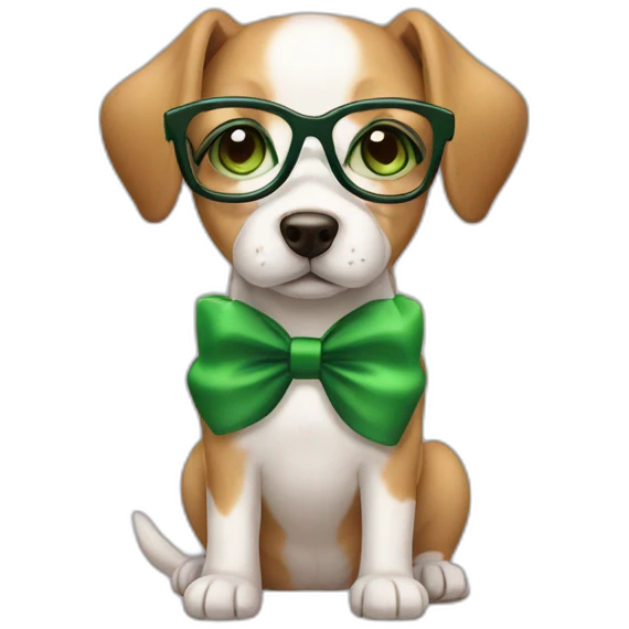 bege-and-white-dog-with-green-eyes-and-glasses-and-green-bow emoji