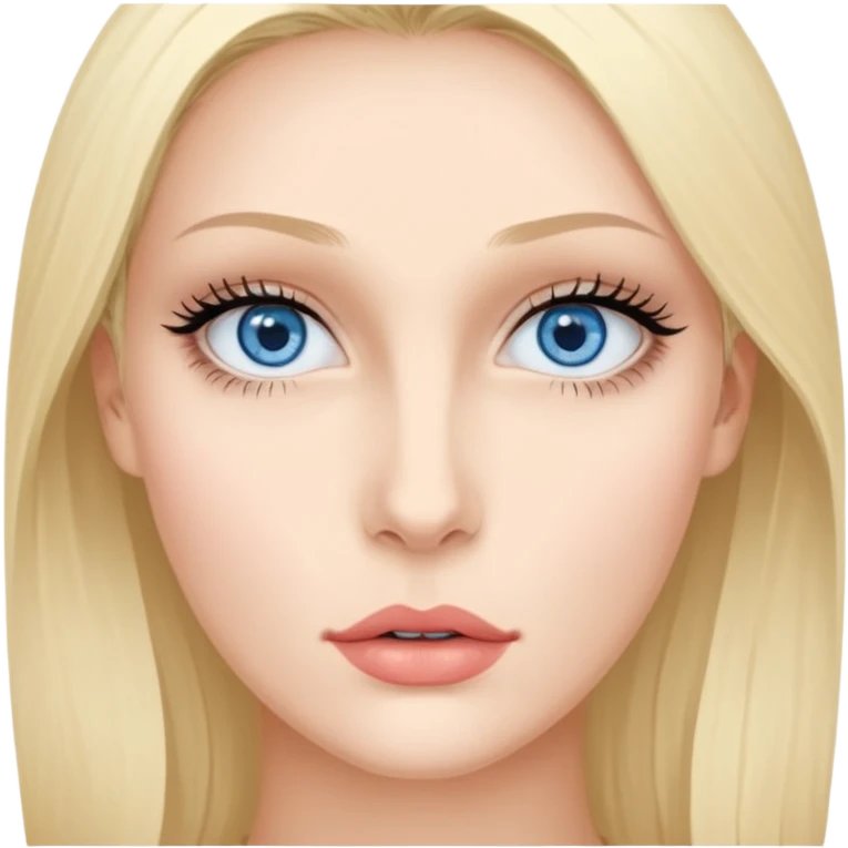 Bonnie Blue Porträt einer jungen Frau mit ovalem Gesicht, großen hellblauen Augen, langen Wimpern und geschwungenen Augenbrauen. Gerade, feine Nase und volle Lippen mit sichtbarem Lächeln. Glatte, leicht gebräunte Haut mit natürlichem Glow. Schulterlanges, blondes Haar mit Locken und Mittelscheitel emoji