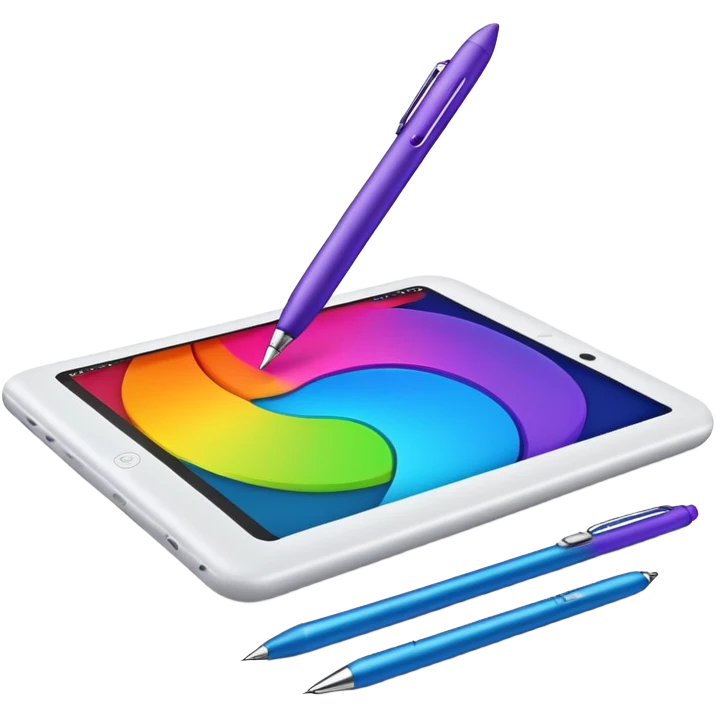 Computer graphics, digital art tools, graphic tablet, stylus, vibrant colors, smooth lines, modern design elements, minimalistic, on a white background, no extra details. emoji