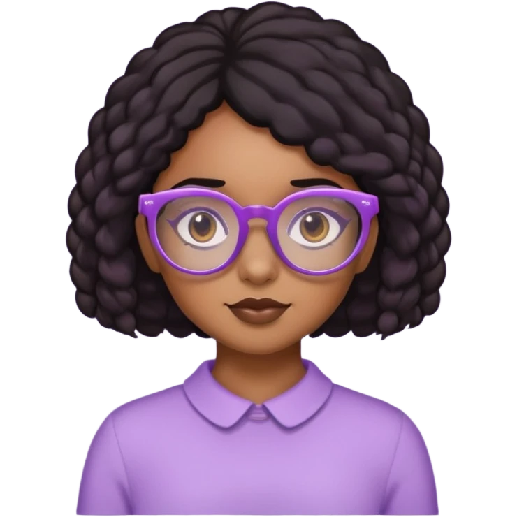 A brown girl with coily black hair with lavender glasses  emoji