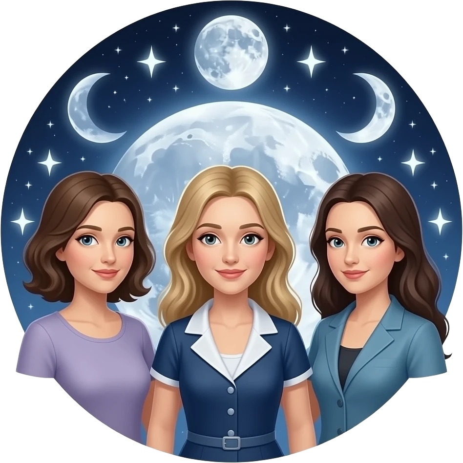 Triple goddess and stars and moon emoji
