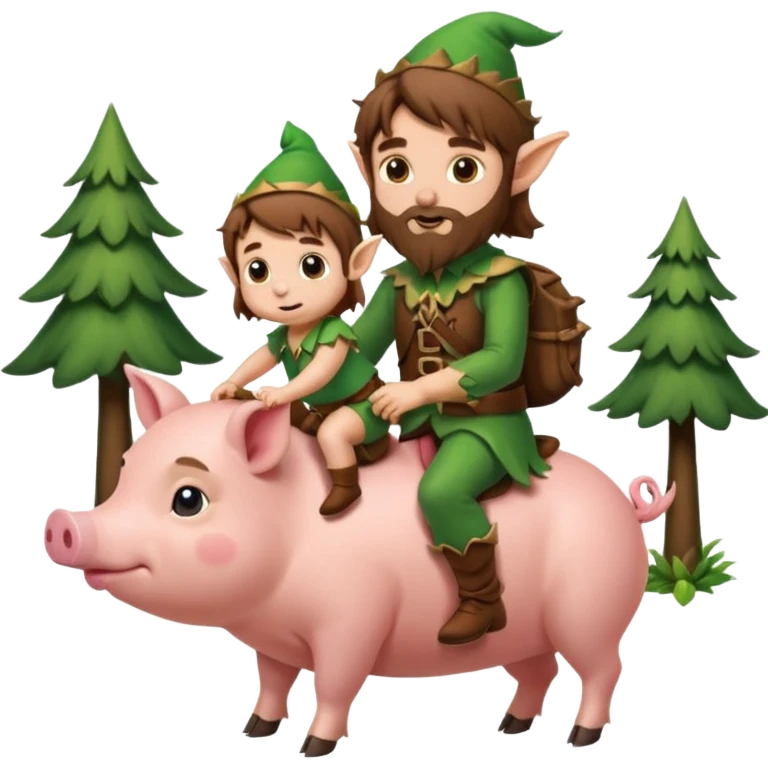 tiny forest elf man long brown hair beard riding baby pig emoji
