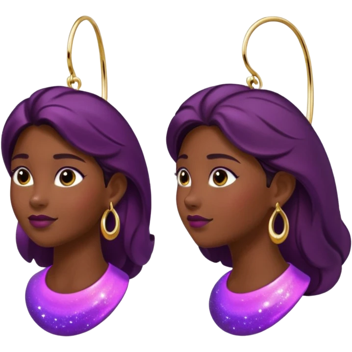 Sparkling, colorshifting plum to dark plum, hyperrealism, 14k gold large hoop earrings, side view
 emoji
