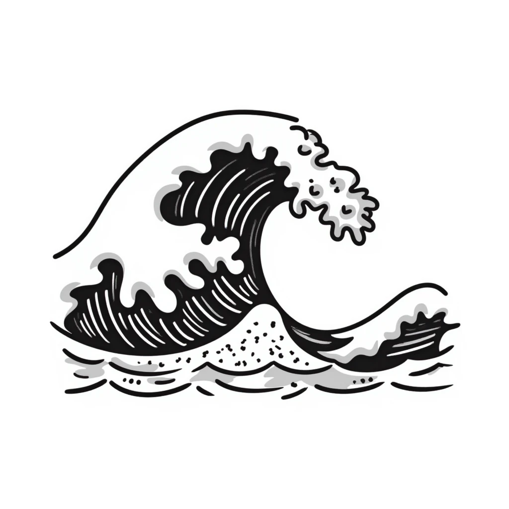 notion style hand drawn doodle of an abstract ocean wave emoji
