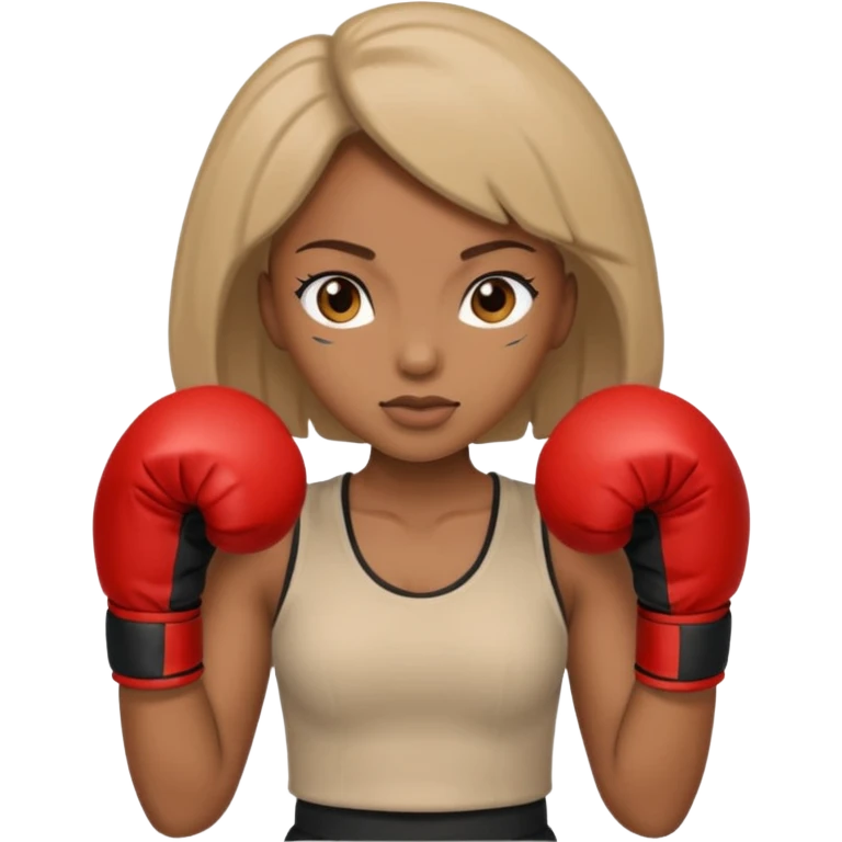 Black lady with beige clothes boxing with beige gloves emoji