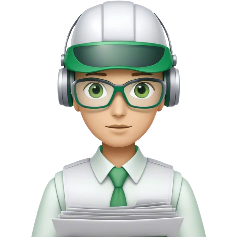 human like robot bookkeeper wearing  accountant Green eyeshade visor  and holding spreadsheets emoji