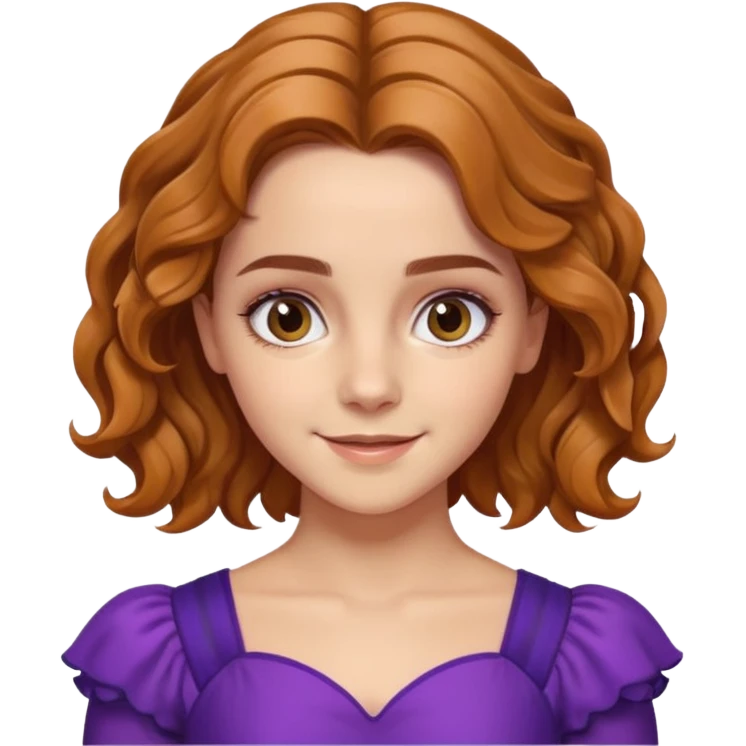 big biceps, muscled torso, very beautiful italian happy girl, looking like Emma Watson, with wavy bright hazelnut hair, dressed in a beautiful violet costume emoji