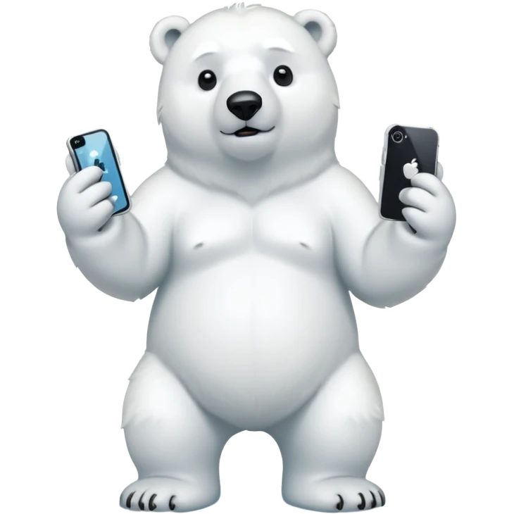 Serious Polar Bear standing full body with iphone in hand  emoji