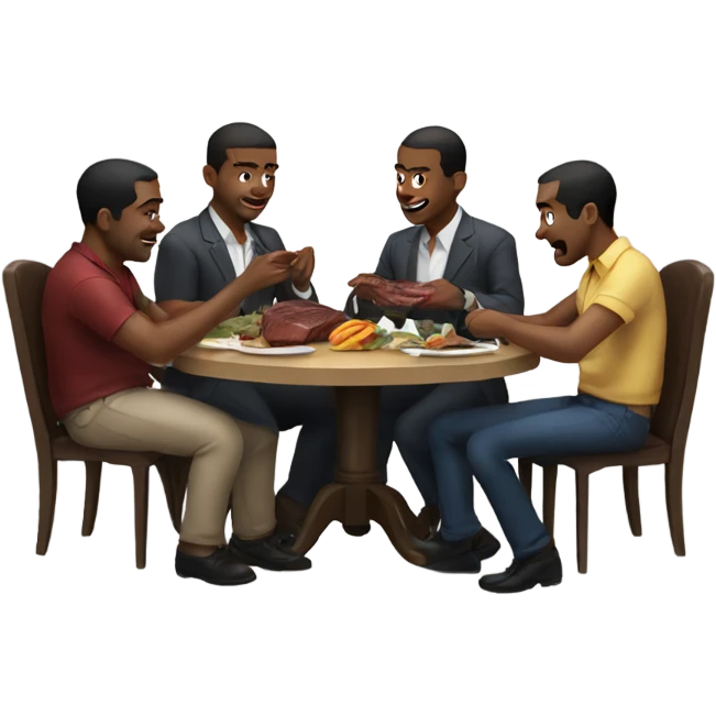 5 men sitting down eating steak emoji