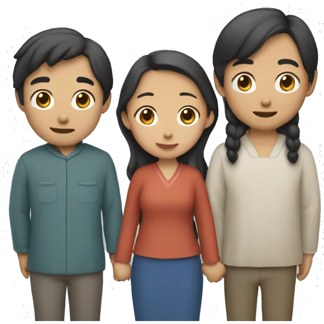 The image of three Asians standing side by side and holding each other's hands while looking at the front emoji