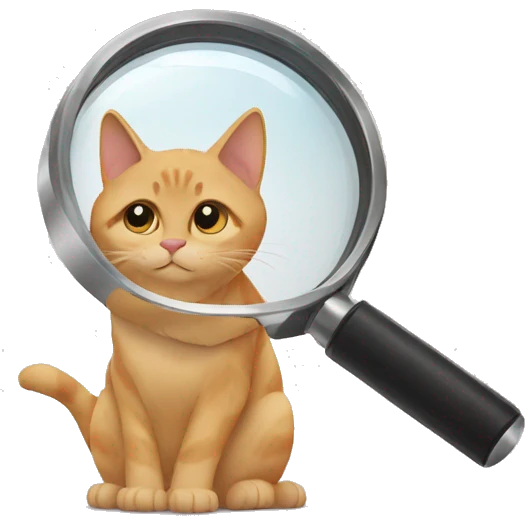 magnifying glass looking at a cat emoji