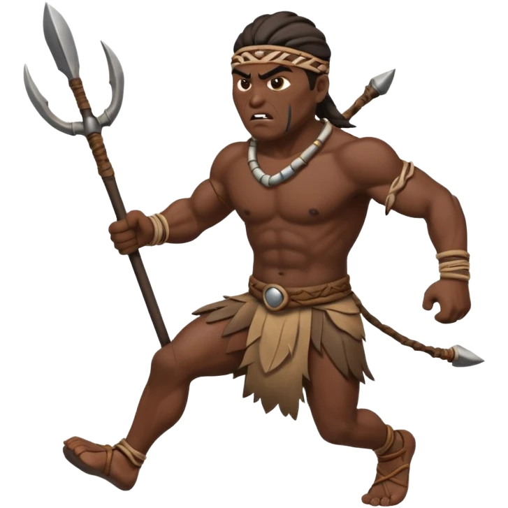 an angry tribal man holding a spear and running left emoji
