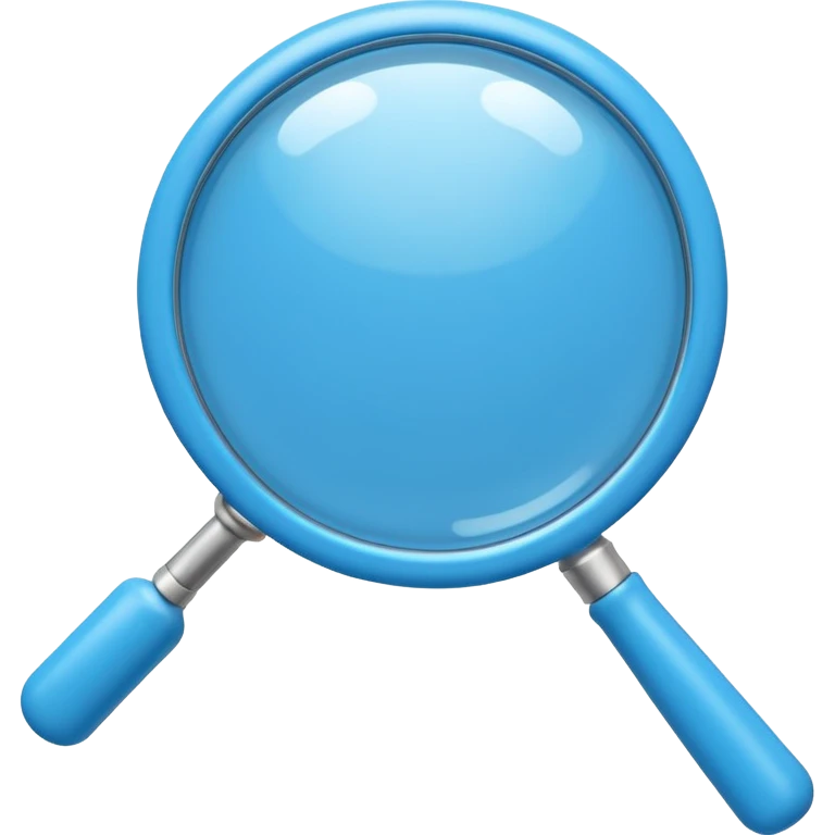 A cute 3D emoji-style blue magnifying glass, glossy plastic material, soft rounded shape, vibrant blue color, smooth reflections, minimal details, centered composition, isolated on a clean background, emoji style, high quality 3D render emoji