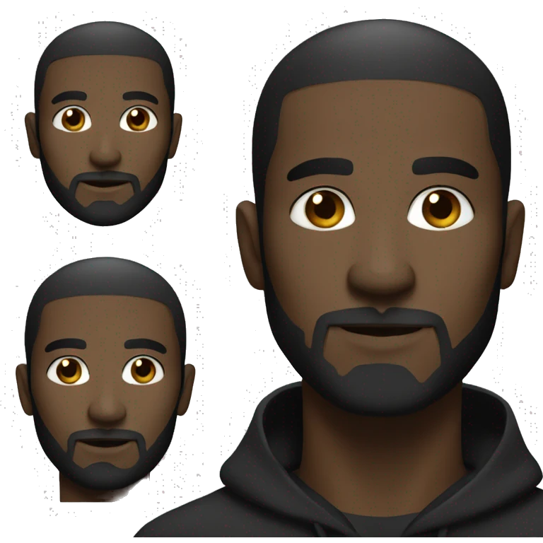 Create a emoji of a black man staring with black hood, black eyes small beard emoji