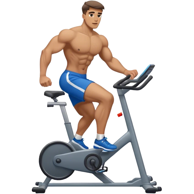 buff guy blue shorts grey stationary bike emoji