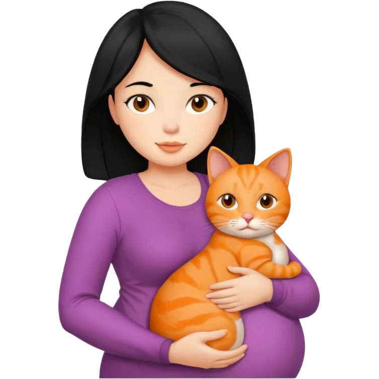 pregnant black hair woman with orange cat emoji