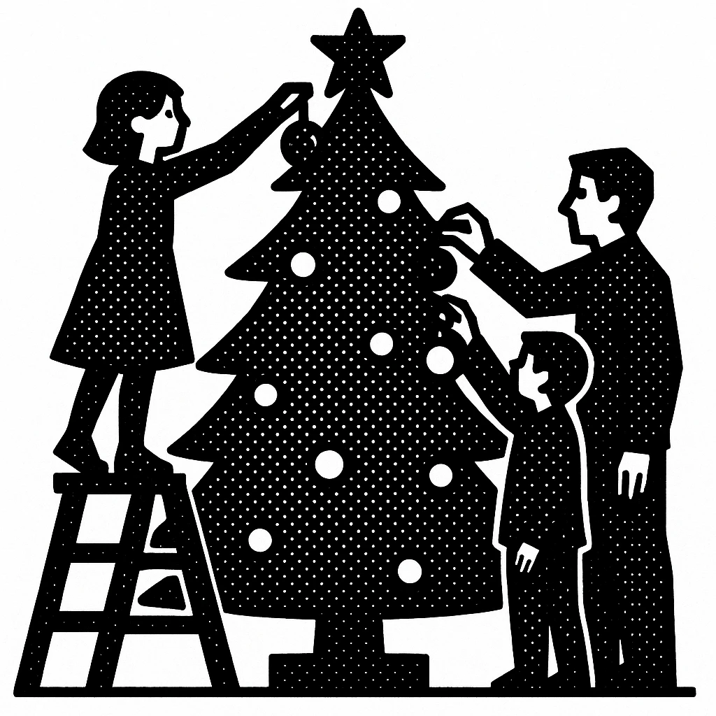 people decorating a Christmas tree emoji