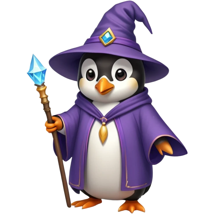 penguin wearing wizard hat and robe with magic wand emoji