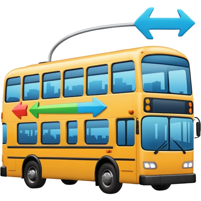 a modern bus with three colorful arrows pointing to city icons, Apple emoji style emoji