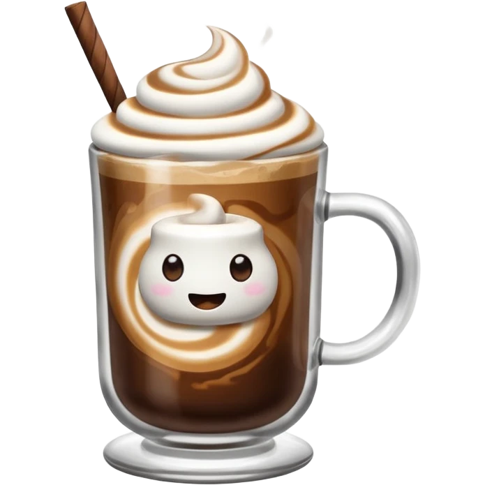 hot coffee in the glass with marshmello with steam without face emoji