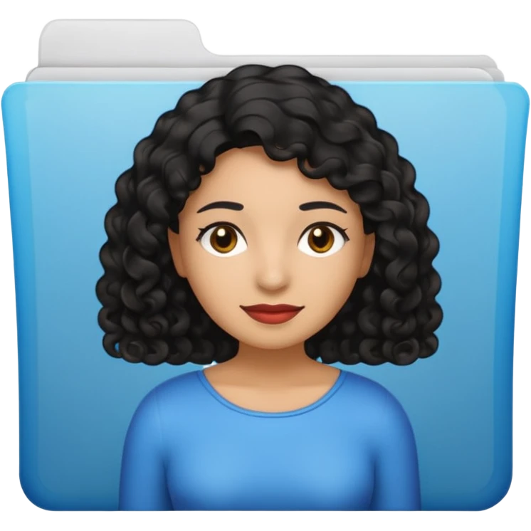 A **simple emoji-style icon** of a **black transparent plastic folder**, sleek and minimal, with **rounded corners**, subtle translucency, soft shading, and a **small logo of a dark skinned latina with curly black hair** on the front.
 emoji
