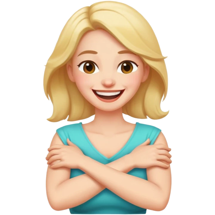 Arms crossed holding neck laughing woman  emoji