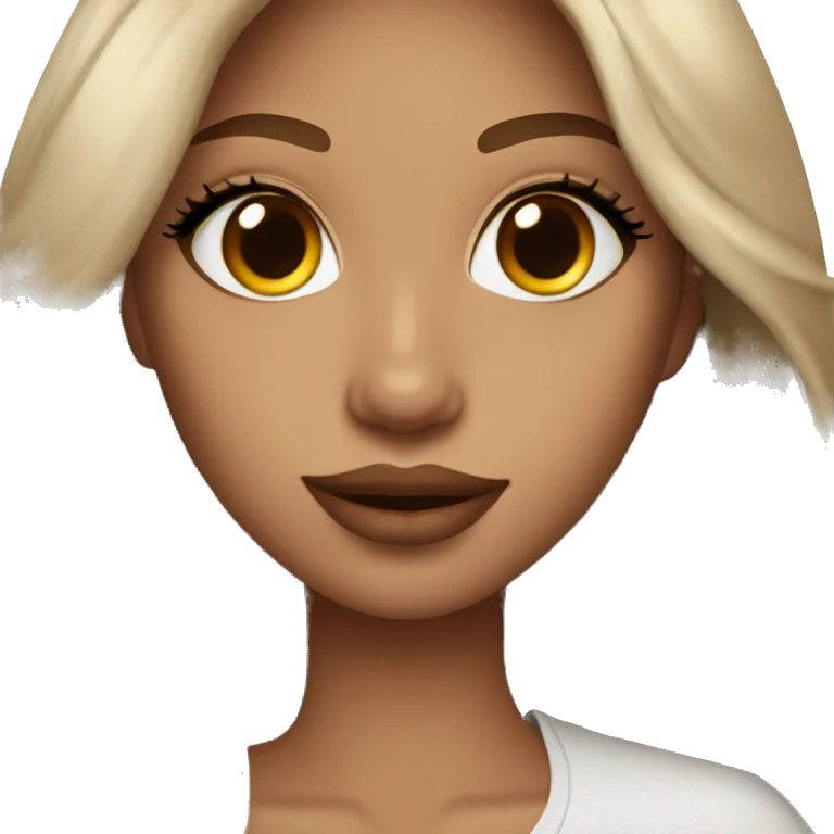 A girl with long brown  hair white skin lip filler brown eyes in a rich people outfit  emoji