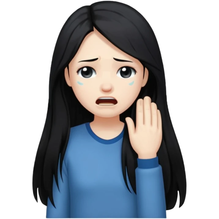person in normal clothes crying, long black hair emoji