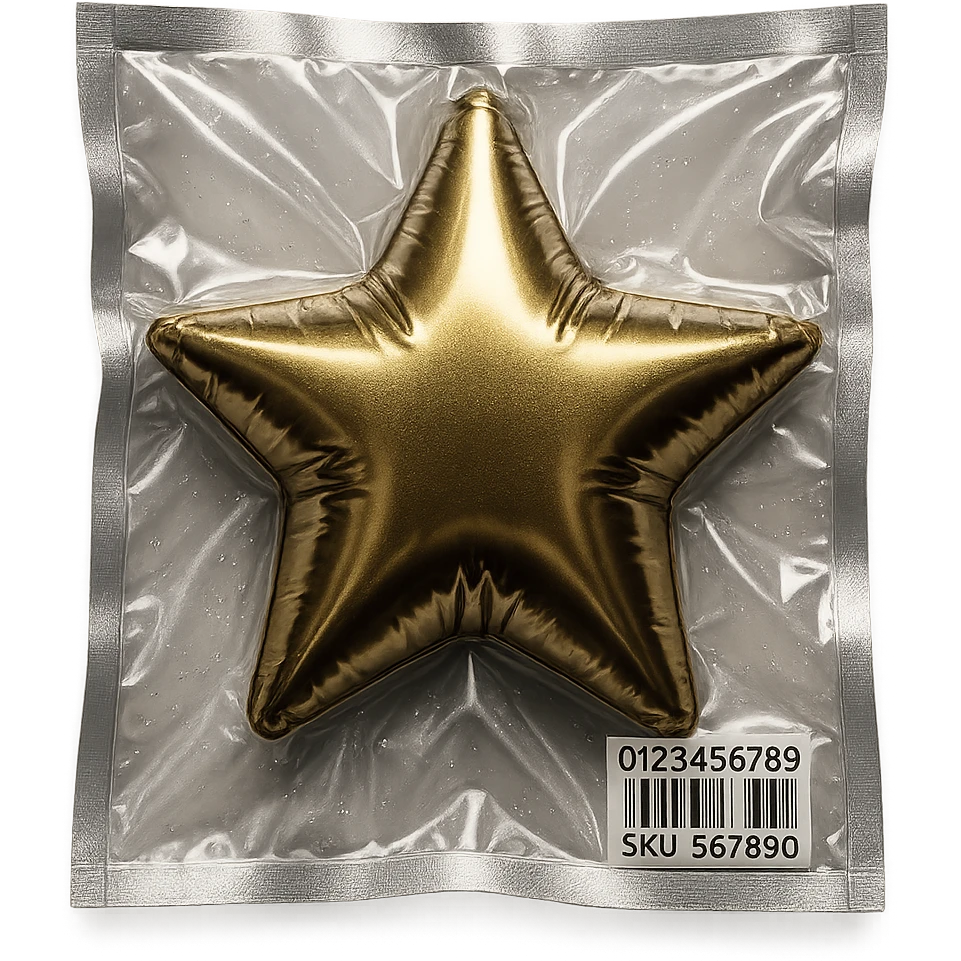 star, metallic and inflated appearance, vacuum-sealed style emoji