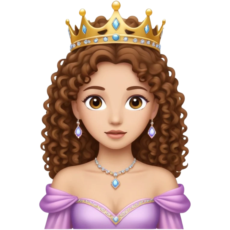 A princess with long lashes, light skinned, brown, curly hair and a big tiara emoji