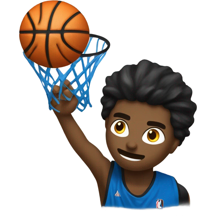 The crazy face emoji basketball with Black and Blue cape going through the basket! emoji