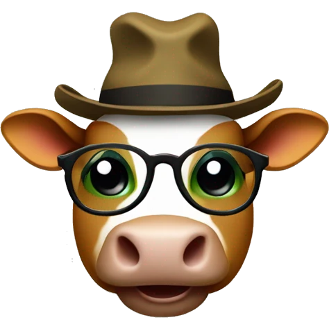 a green circle with hat and smiling big white eyes black pupils and wear a brown cow hat and yellow glasses with cute little hand and legs  emoji