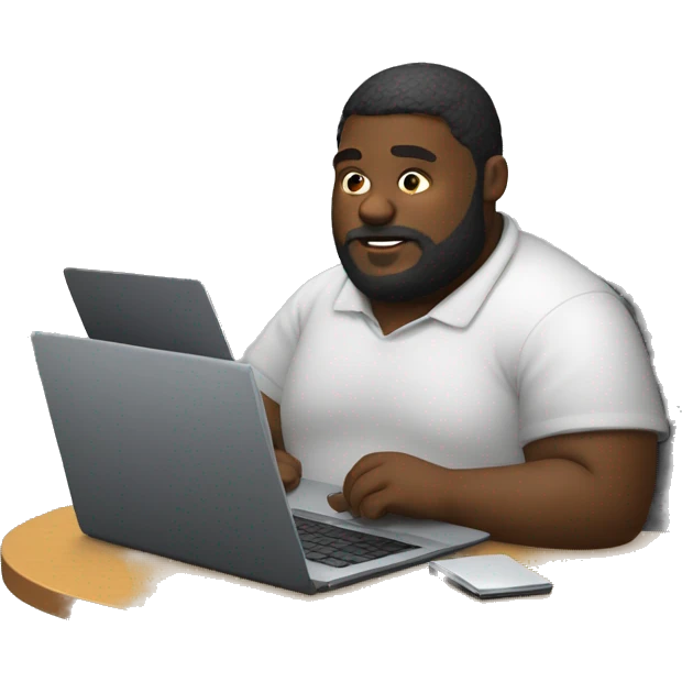 black fat person with beard using laptop emoji