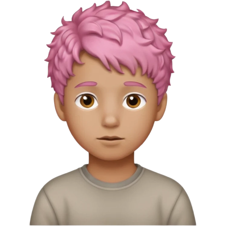 boy with short, curly pink hair, light brown skin, and a neutral facial expression. emoji