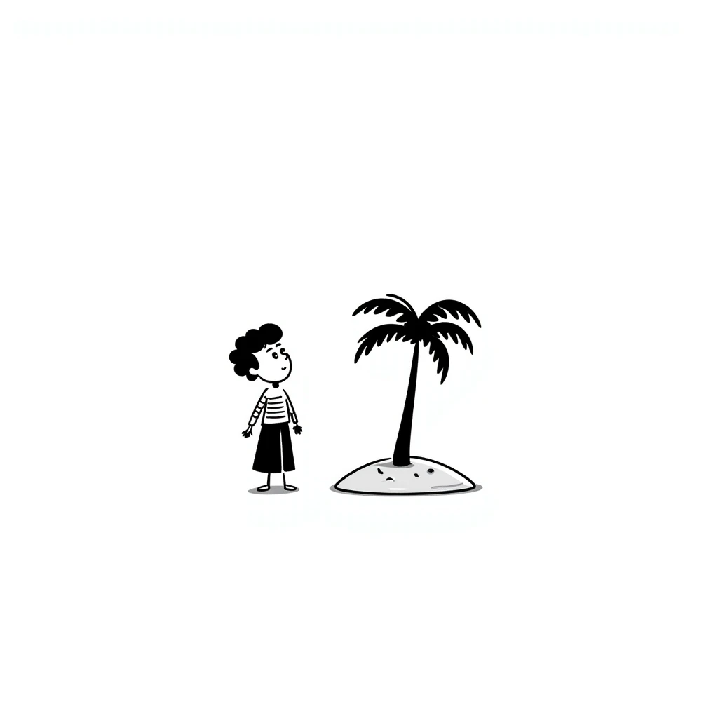 stranded man on island with a single coconut tree in doodle style emoji