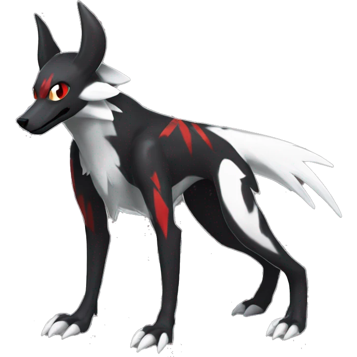 Black Cool Edgy Sergal-Houndoom-Fakémon  with White and Red Edgy markings emoji