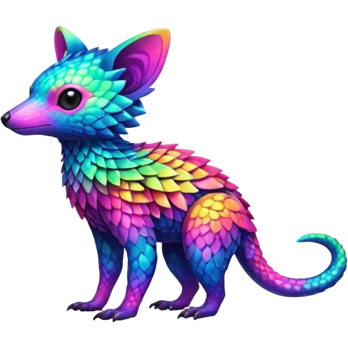 Colorful neon-colored tropical exotic shiny beautiful fantasy-Trico-Cacomistle-oncilla-animal-hybrid (full body) emoji