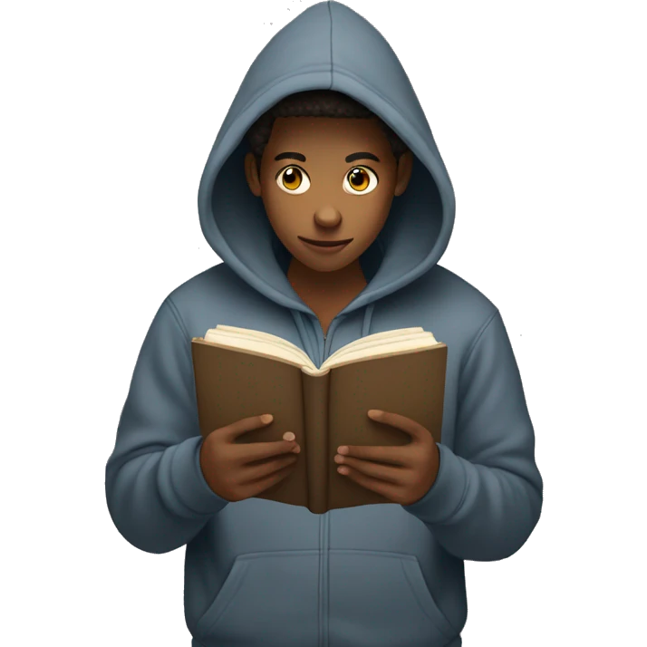teenager in hoodie reading a book emoji