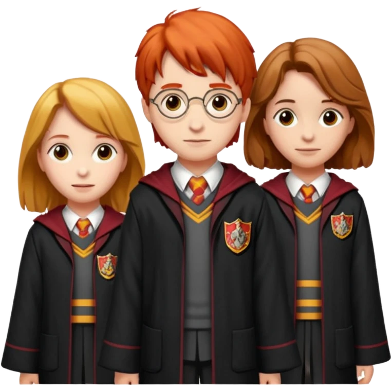harry potter, ronald weasley and hermione granger in gryfinndor uniform emoji