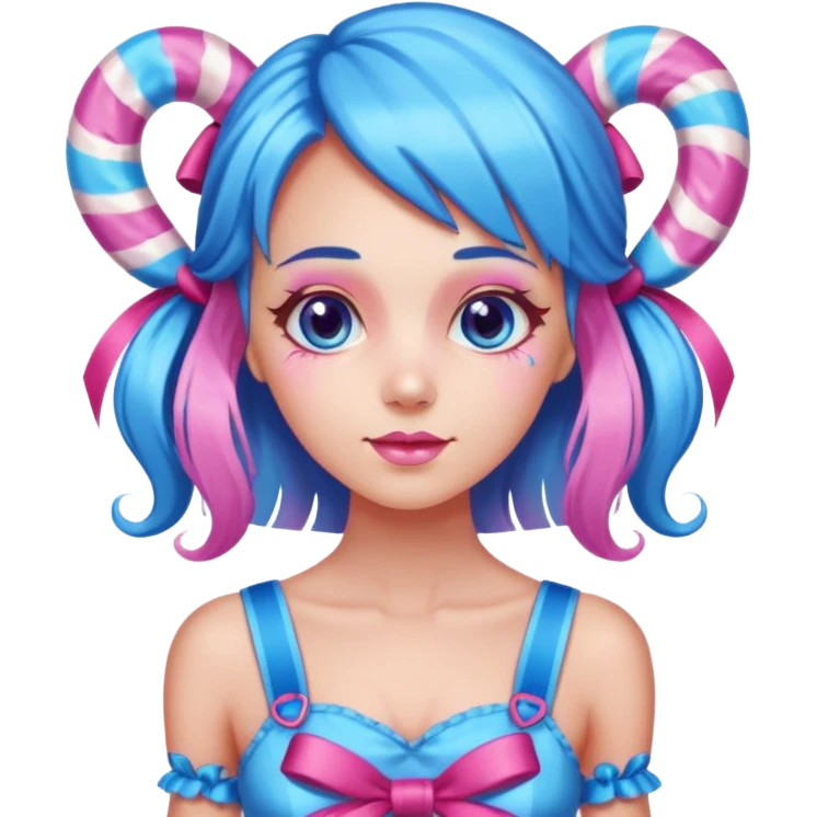 candy girl from candyland very long blue-pink mixed candy hair with ribbon and no tattooes emoji