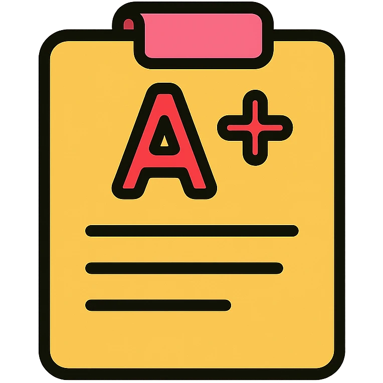A+ grade on a school report, colorful, cheerful, suitable for celebrating academic achievement emoji