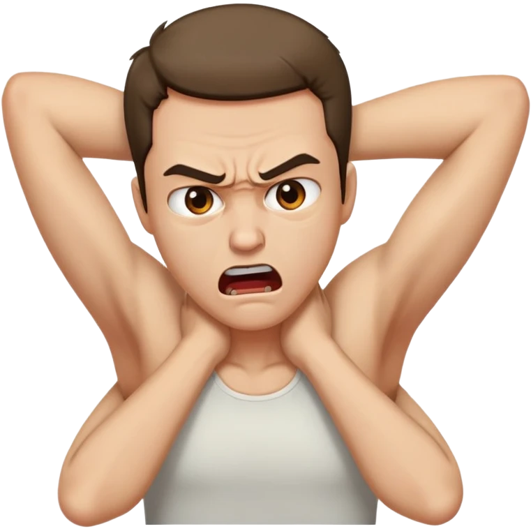Angry mouth opened head leaned back arms holding neck emoji