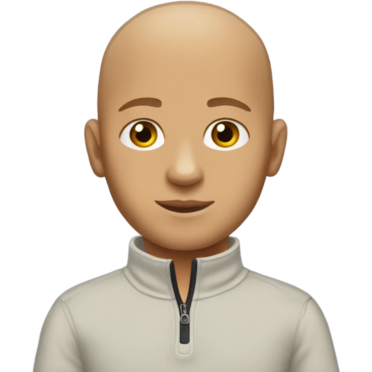 boy with light tanned skin, bald head, no facial hair, wearing a smart quarter zip jumper. emoji