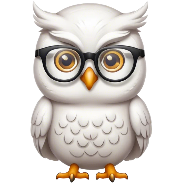 White owl with glasses and a question mark thought bubble emoji