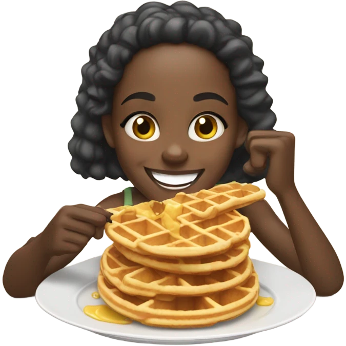 Black girl eating waffles  emoji