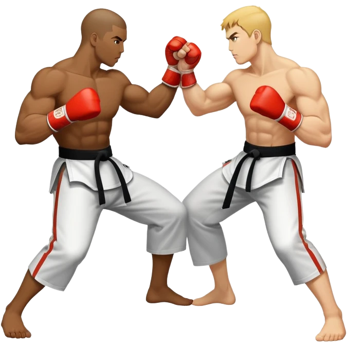 Round emblem symbolizing striking martial arts. The emblem features two fighters in dynamic stances, one delivering a powerful punch while the other defends with a block. In the center, a stylized fist and foot crossed to represent the essence of striking.  emoji
