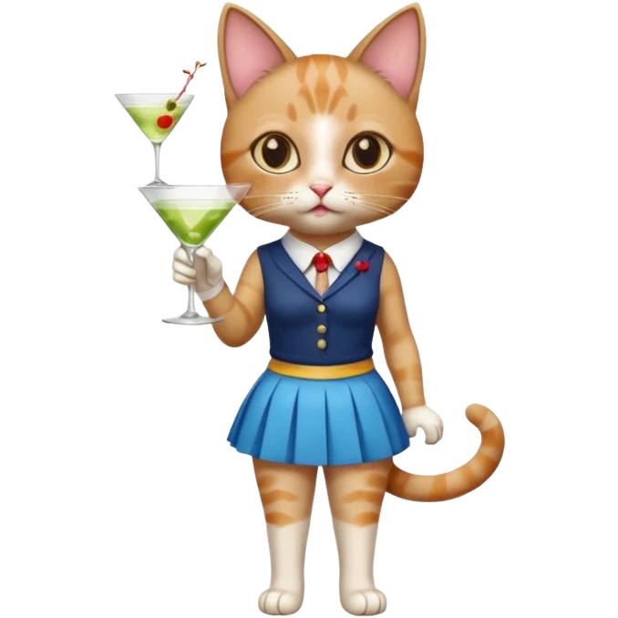 Cat in a mini skirt drinking a martini emoji