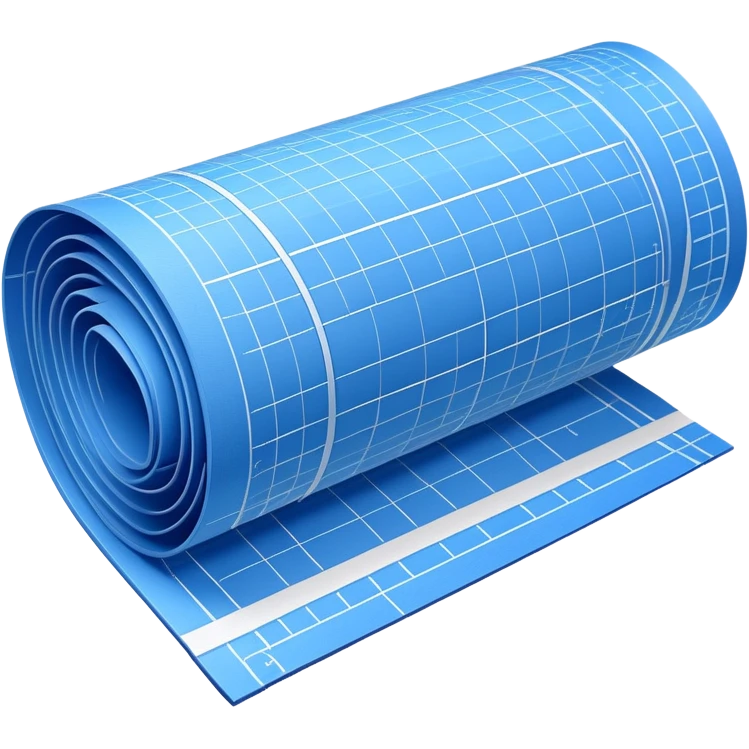 side perspective of a blue rolled-up blueprint plan with white lines emoji