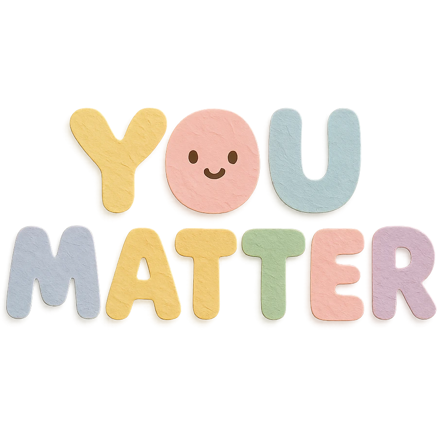 Soft pastel rainbow cute chubby letters for "You Matter", kawaii sticker style, no outline, transparent background emoji